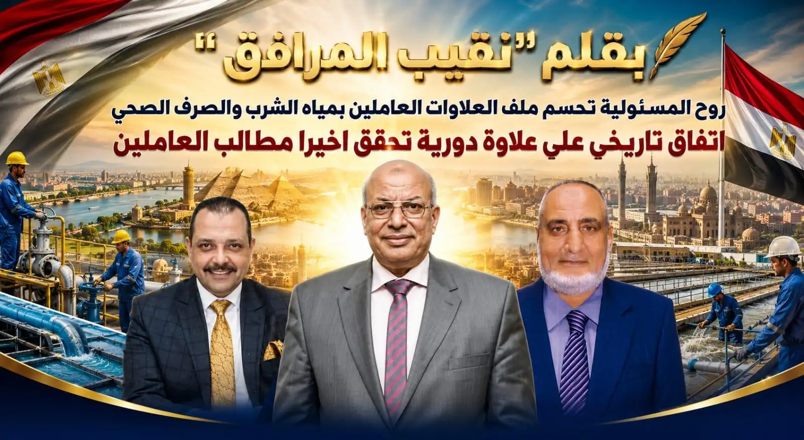 بقلم ''نقيب المرافق'' روح المسؤولية تحسم ملف العلاوات للعاملين بمياه الشرب والصرف الصحي ..... اتفاق تاريخي على علاوة دورية تحقق مطالب العاملين.